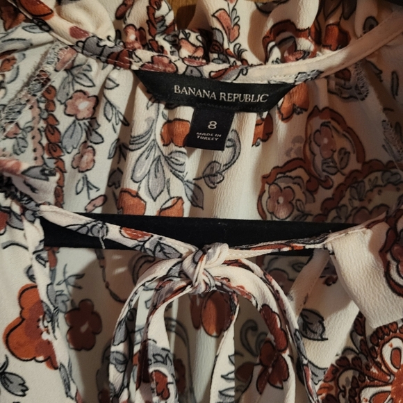 Banana Republic V-Neck Tie Ruffled Long Sleeve Paisley Peasant Midi Dress 8 - Picture 5 of 10